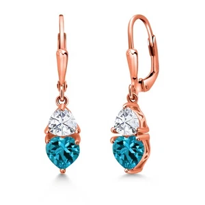 18K Rose Gold Plated Silver Dangle Earrings Topaz Moissanite (2.84 Cttw) - Picture 1 of 4