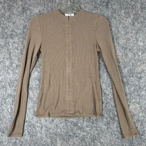 Joah Brown Invisible Zip Long Sleeve Top Size S/M Taupe Flexrib - Picture 1 of 9
