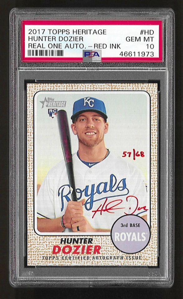 2017 Topps Heritage Real One Autograph Red Ink Hunter Dozier RC Rookie PSA 10 - Image 1 of 1