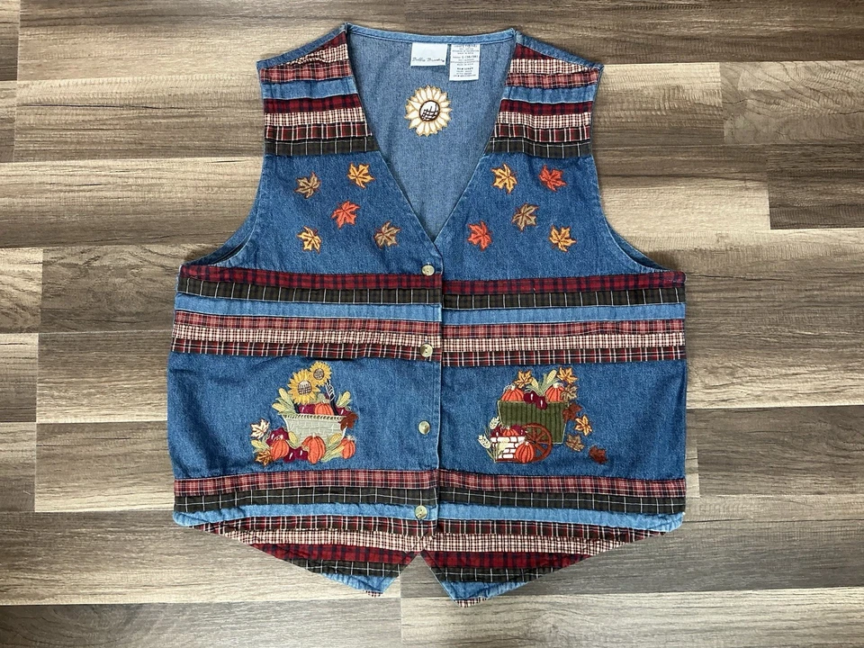 VTG 80’s Denim Bobby Brooks Patchwork Vest Button Fall  12/14 Cotton Grandmacore - Image 1 of 4