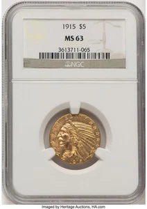 1915 $5 Indian Half Eagle NGC MS63 (777795020) - Picture 1 of 2