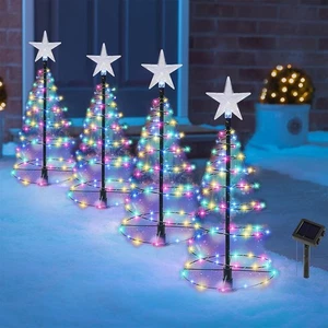 4 Pack Solar Spiral Christmas Trees with Lights, 19" Outdoor Light Up Christm... - Picture 1 of 8