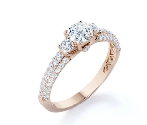 Anello donna matrimonio tre pietre taglio tondo 1,05 ct moissaniti in oro rosa 10 carati FN - Foto 1 di 3