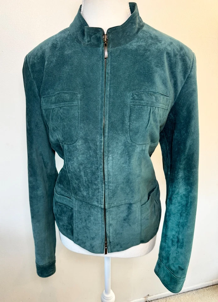 Vintage Casual Corner Women's Medium Genuine Suede Jacket Zip Pockets Teal - Image 1 of 4