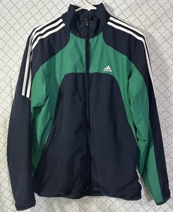 Adidas Windbreaker Jacke Small blau/grün/weiß durchgehender Reißverschluss Taschen gefüttert Y2K 2008 - Bild 1 von 21
