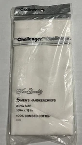 Vtg Challenger Mens King Size Handkerchiefs 18X18 Sold by Kmart White Pack of 5 - Picture 1 of 4