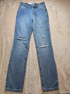 RSQ Damen Jeans Größe 23 High Rise Staight Leg Denim Distressed Knopfleiste - Bild 1 von 10