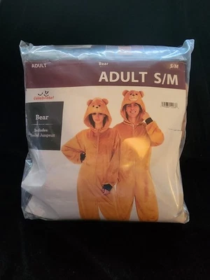 Unisex Adult Bear Halloween Costume Brown Hooded Jumpsuit Cute Size S/M New - Image 1 of 4