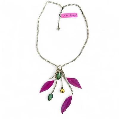 Collar Betsey Johnson Rosa Pluma Hoja Verde Amarillo Dama Insecto Declaración Nuevo con Etiquetas Foto 1 de 4