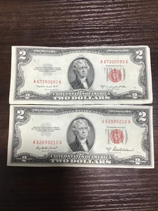 1953 $2 Bill Red Seal Lot Of 2 - Picture 1 of 2
