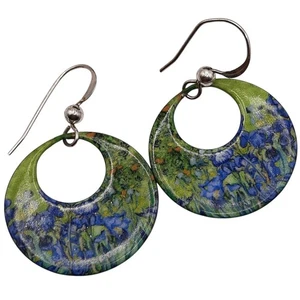 Van Gogh Inspired Iris Dangle Earrings Sterling Silver Hooks - Picture 1 of 3