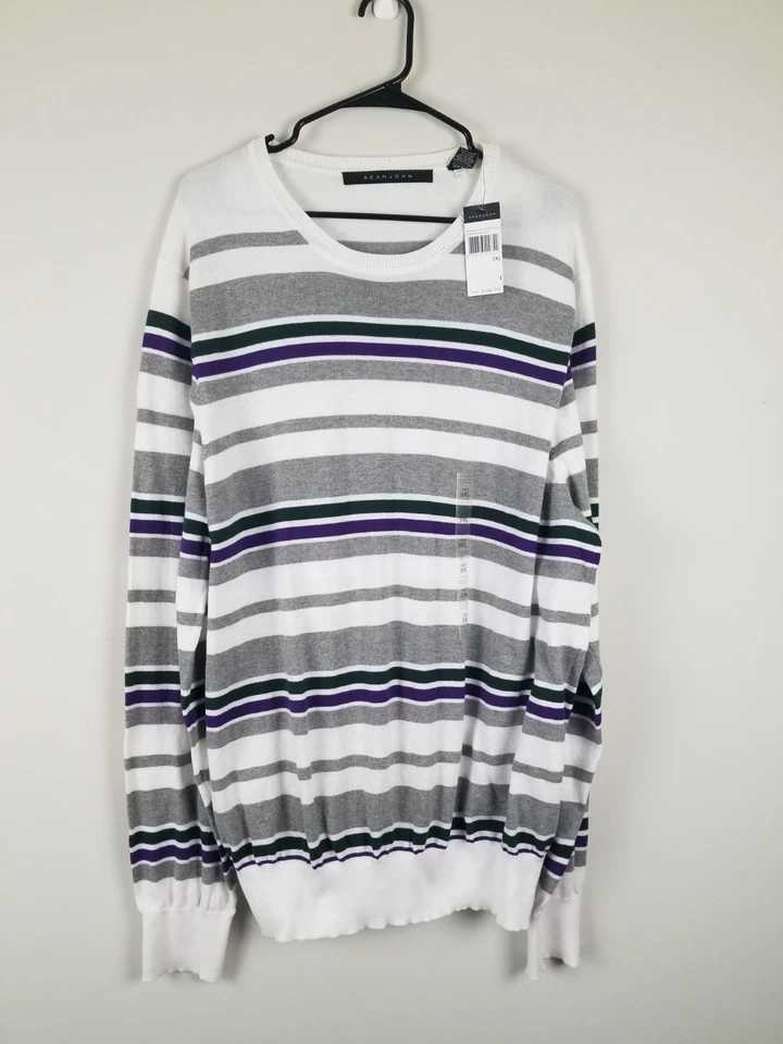 Sean John sweater 3XL NWT Thin white with colored striped sweater - Image 1 of 4