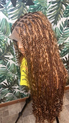 Peluca trenzas caja boho.Frente de encaje,peluca trenzas caja rizada.Caja de diosa trenzas. trenzado  Foto 1 de 4