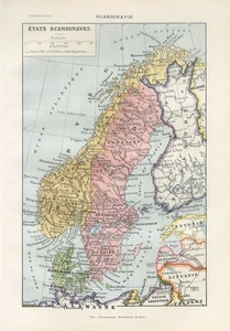 1920s SCANDINAVIA SWEDEN NORWAY DENMARK ESTONIA LATVIA Lithograph Map Larousse - Picture 1 of 1
