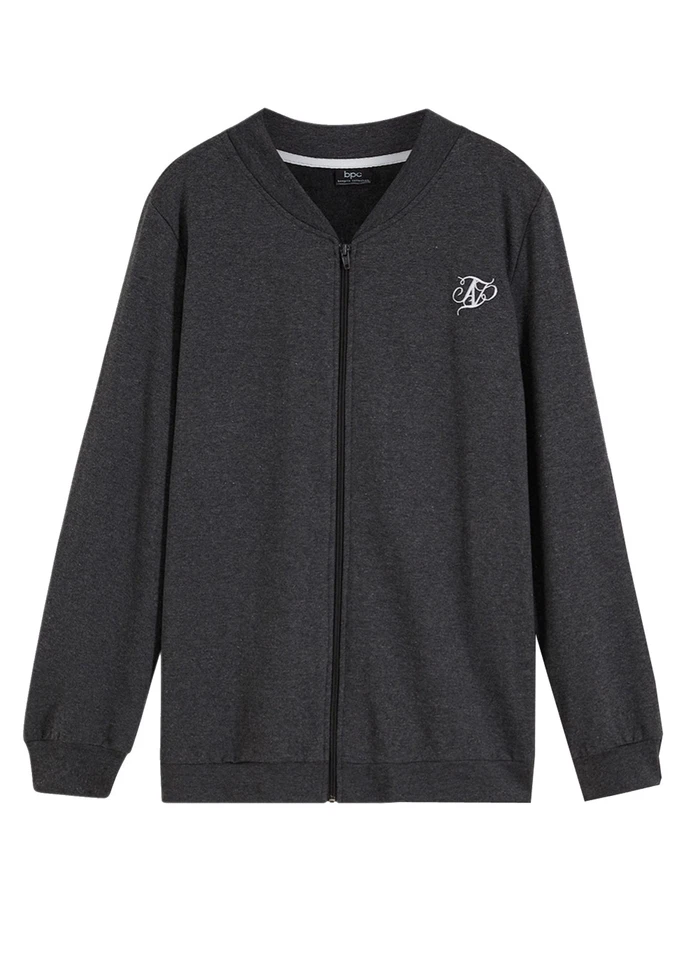 Sweatjacke Gr. 36/38 Anthrazit Meliert Damen Langarm Hausjacke Neu - Bild 1 von 1