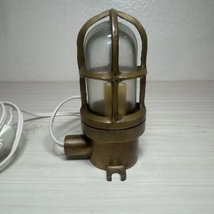 ANTIQUE BRASS LIGHT CAGE GLASS SHIP BULKHEAD TABLE LAMP CONVERSION 1950 - Picture 1 of 10
