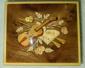 Wooden Jewelry/Music Box Inlaid with Musical Instruments, Made in Italy - Picture 1 of 4