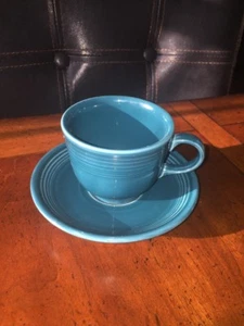 Vintage Rare Fiestaware Fiesta tea cup coffee mug saucer set dark green - Picture 1 of 9