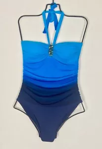 Lauren Ralph Lauren Badeanzug Einteiler Gr. 6 Neckholder Perlen Blau Ombre - Bild 1 von 6