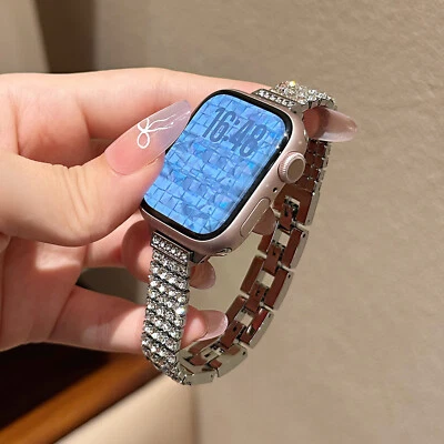 Para Apple Watch Ultra 2 Banda Serie 10 9 8 7 Mujer Joyería Brillante Banda Diamante Foto 1 de 4