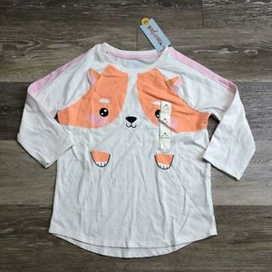 "NEW" CAT & JACK Crewneck 3/4 Sleeves White Dog Print Shirt Girl's Size M 7-8 - Picture 1 of 10