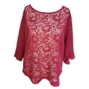 New Look Womens Burgundy Lace Top 3/4 Sleeves Size UK 16 - Bild 1 von 4