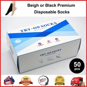 50pcs Premium Disposable Socks Reuse Many Times Ankle Hygienic Sox Shoes Try Box - Picture 1 of 6