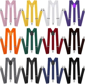 12 Pcs Adjustable Elastic Y Back Style Suspenders with Metal Clips 1 Inch Wide Y - Picture 1 of 7