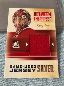 CAREY PRICE 2010-11 ITG BETWEEN THE PIPES GAME USED JERSEY SILVER CARD # M-56