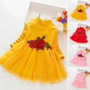 Girl Child Flower Princess Long Sleeve Party Dress Winter Clothes 2-9 Years Old - Picture 1 of 11