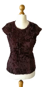 J. MENDEL Paris Burgundy Persian Lamb Fur Silk Lining JACKET Top Blouse S - Picture 1 of 17