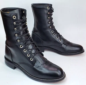 Justin Mujer Botas Cuero Negro Combate Con Cordones Kiltie Vaquero Mameluco EE. UU. 6.5 - Imagen 1 de 10