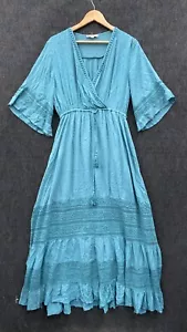 Little Coquille Womens 12 Lace Maxi Dress Green Lined Drawstring Summer Boho - Picture 1 of 14