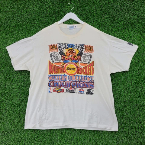 Vintage 1995 Houston Rockets Back-To-Back Champions T-Shirt Large Single-Stitch Cover