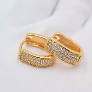 18K Yellow Gold Filled Women Three Rows Mystic Topaz Huggie Earrings Jewelry - Picture 1 of 2