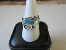 Santa Fe Style Turquoise and Created Opal Sterling Silv Ring (Sz 9) TGW 1.50 cts