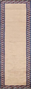 Ivory Bordered Gabbeh Kashkoli Oriental Runner Hand-knotted Wool Hallway Rug 3x8 - Picture 1 of 12