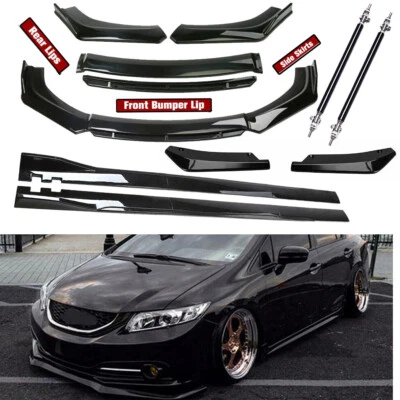 Front Bumper Lip Spoiler Splitter Side Skirt Rods Rear Lip For 9th Honda Civic Foto 1 de 4