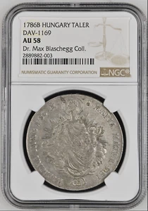 1786 B HUNGARY Forint  1 Thaler Taler Coin NGC AU58, ex Dr. Max Blaschegg Coll. - Picture 1 of 2