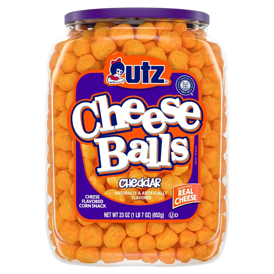 Utz Cheese Balls, 23 унции Barrel Cheddar Cheese [БЕСПЛАТНАЯ И БЫСТРАЯ ДОСТАВКА] - Изображение 1 из 1