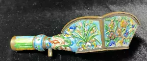 Antique Chinese Brass Cloisonne Turquoise 7.25 in Handled Brush Washer Bowl - Picture 1 of 12