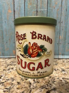 Vintage Rose Brand Sugar Walrath & Manz EMPTY Tin Storage Container England - Picture 1 of 3