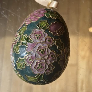 Vintage Cloisonne Christmas Egg Ornament Inlaid Porcelain Multicolor 3” - Picture 1 of 11