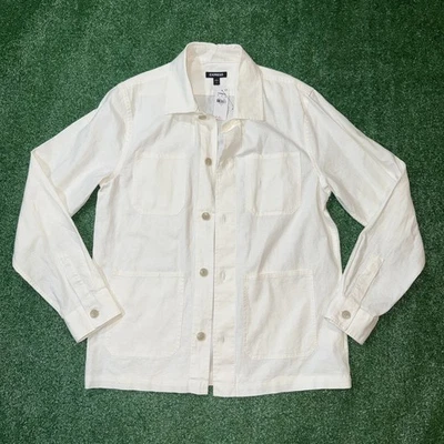 Express Men’s White Utility Button Shirt Jacket Size Small S Casual Overshirt - Image 1 of 4