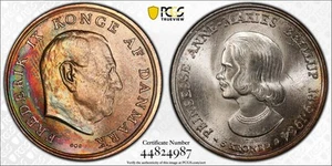 1964 Danimarca argento 5 corone PCGS MS-66 colore matrimonio! - Foto 1 di 1