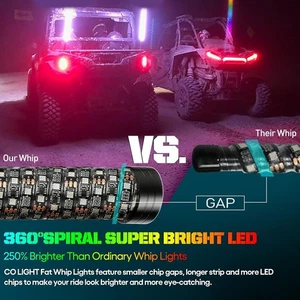New 2pcs 12‑24V RGB LED Whip Light Waterproof App Remote Control 366 Modes - Picture 1 of 12