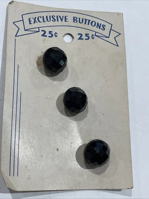 Exclusive Buttons original card black 3 glass buttons vintage 5/8” Dome Faceted - Image 1 of 4