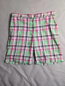 Footjoy Plaid Golf Shorts Mens Sz 36 Pink Green Colorful Lightweight Preppy NEW - Picture 1 of 8