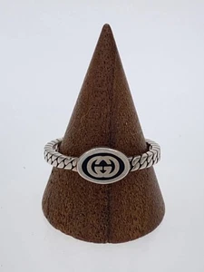 GUCCI Ring Oval Interlocking GG SV925 23 Silver Mens Used - Picture 1 of 5
