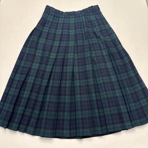 Vintage Pendleton Wool Skirt Size 12 Blue Green Black Watch Tartan Plaid Teacher - Picture 1 of 8